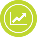 Green circle shaped icon with an arrow pointing up a chart