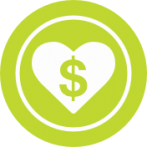 Green circle shaped icon with a heart and bookmark
